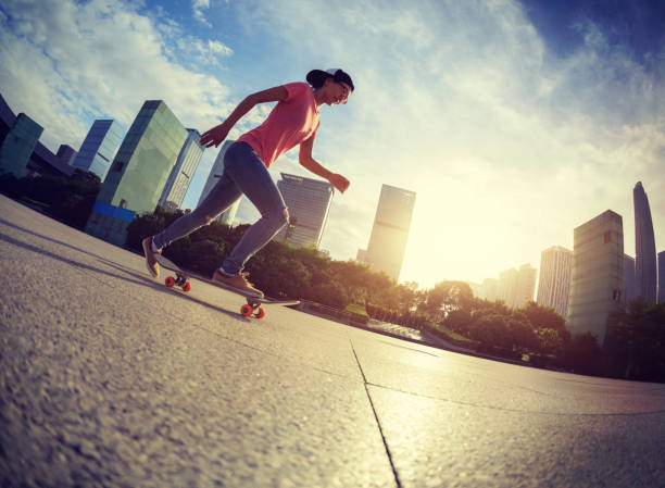 Skateboarder skateboarding outdoors in city
