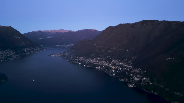 Aerial view of a village on the shores of Lago di Como