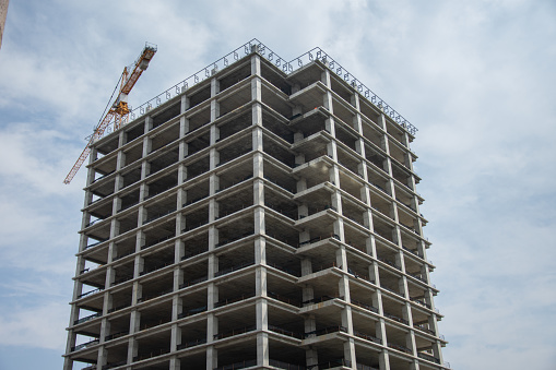 concrete block under construction in Timisoara, Romania, July 2021