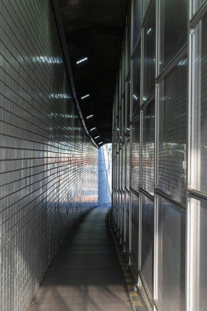 Sunlit, empty tunnel walkway in Seoul