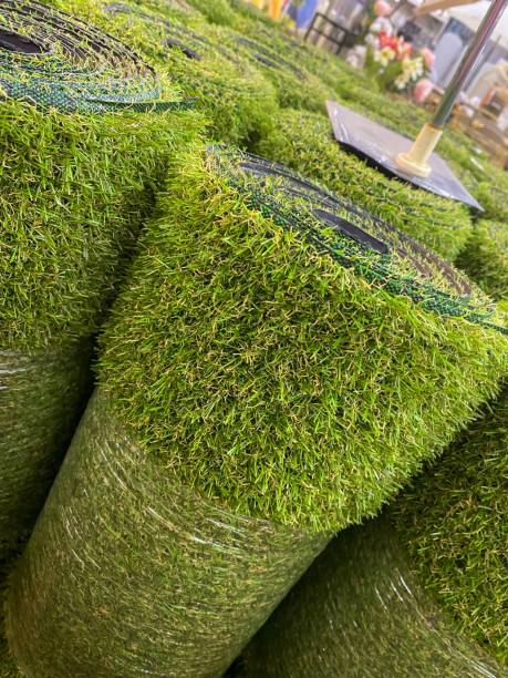 istock Rolls of synthetic grass inside a store 2141885374