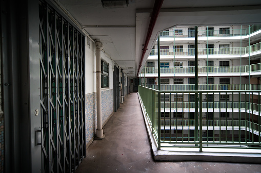 Corridor in public housing estate, Hong Kong
