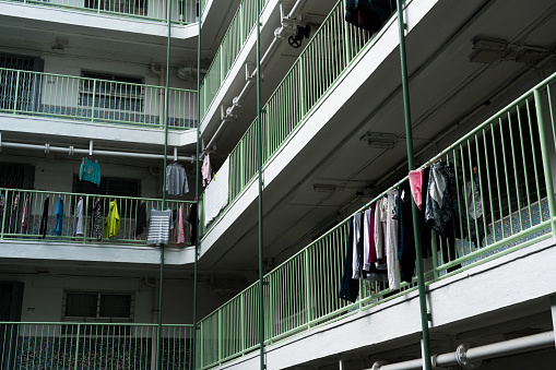 Laundry hanging outside a public house in Hong Kong