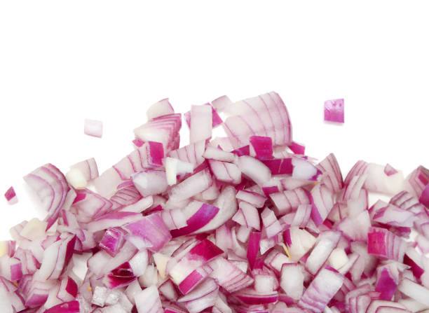 istock Red onion rings on white background 2141975053