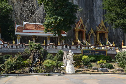 In front of the entrance to Tham Khao Yoi Temple. It is famous here. Located at Phetchaburi Province in Thailand.