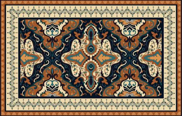 Vector illustration of Colorful ornamental vector design for rug, tapis, yoga mat. Geometric ethnic clipart. Arabian ornamental carpet with decorative elements.Persian carpet