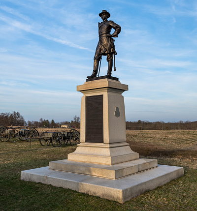 Gettysburg, Pennsylvania, USA March 12, 2024 The monument to Union Brigadier General Alexander Webb in the Gettysburg National Military Park on a sunny winter day