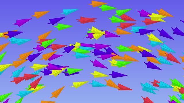 Paper planes flat design animated seamless background. Alpha channel