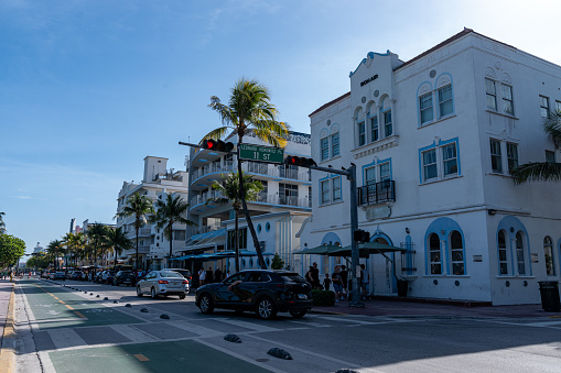 Miami Beach, FL, USA - 04.03.2024\n- South Beach, Beachgoers, and the Art Deco Buildings in Miami Beach at Spring Break