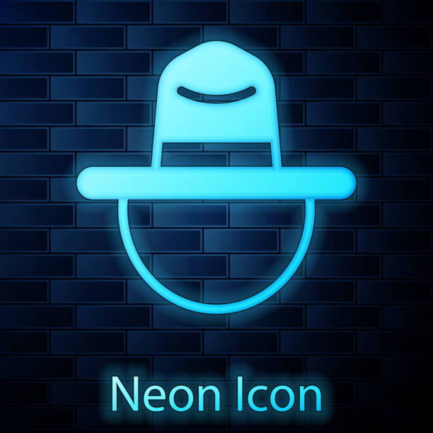 Glowing neon Canadian ranger hat uniform icon isolated on brick wall background. Vector Glowing neon Canadian ranger hat uniform icon isolated on brick wall background. Vector. rcmp stock illustrations