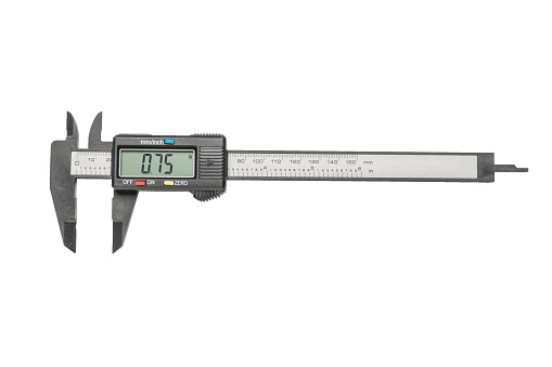Electronic vernier caliper isolated on a white background. A tool for accurate measurement of dimensions.