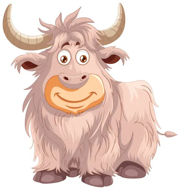 Vector illustration of A friendly yak character with a big smile