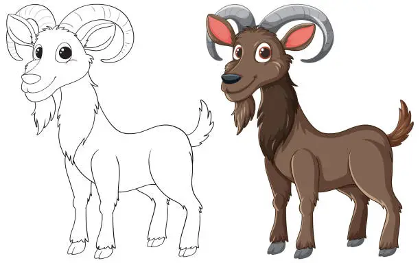 Vector illustration of Vector illustration of a ram, both sketched and colored