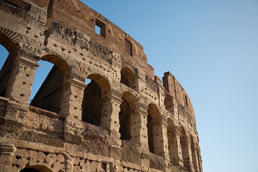 Detail of the Coliseum amphitheatre in Rome, Italy