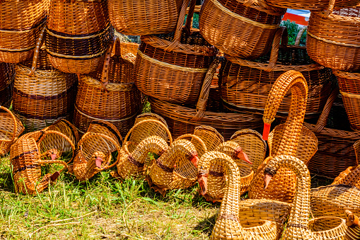 Wicker baskets for sale on street fair