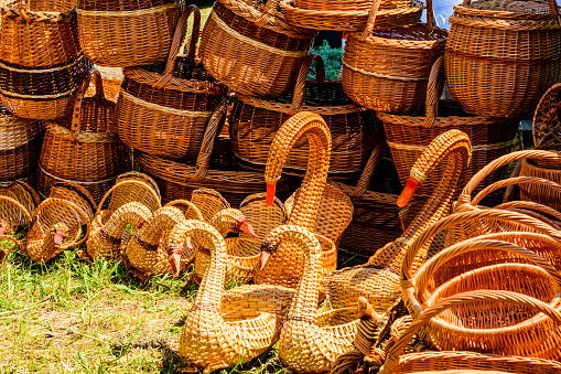 Wicker baskets for sale on street fair