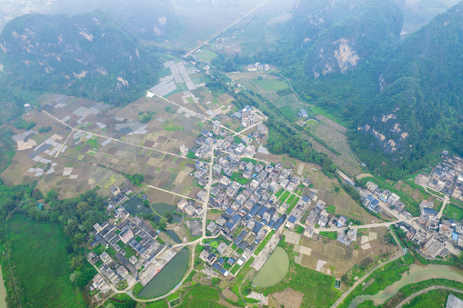 Aerial photography scenery of Xiao Guilin, Yingxi Peak Forest, Yingde City, Qingyuan, Guangdong