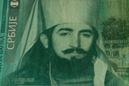 High resolution photograph of a detail from a painting of a Man with blond beard and moustache
