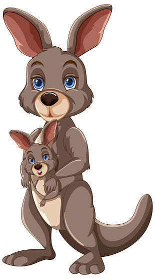 Cartoon kangaroo with a joey in her pouch