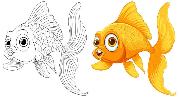 Vector illustration of Vector illustration of a goldfish, colored and outlined.