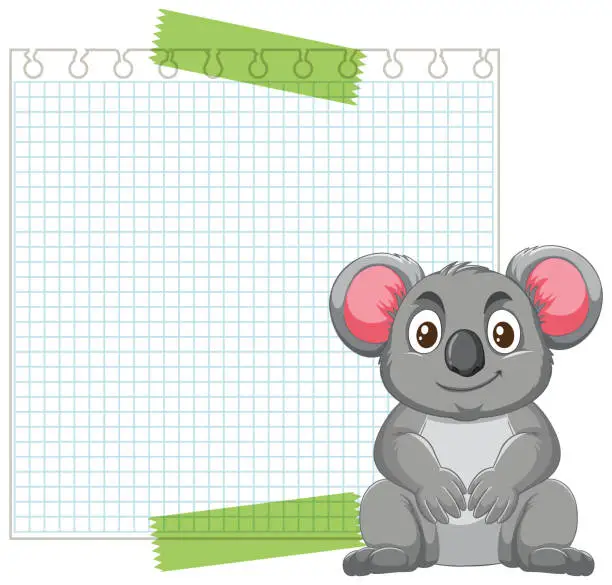 Vector illustration of Adorable koala sitting in front of a grid notepad