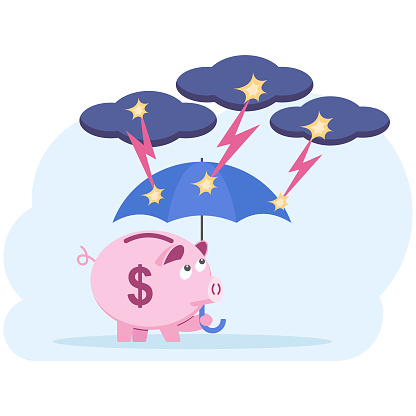 Umbrella protect the piggy bank of badly storm, Flat, Vector, Illustration,