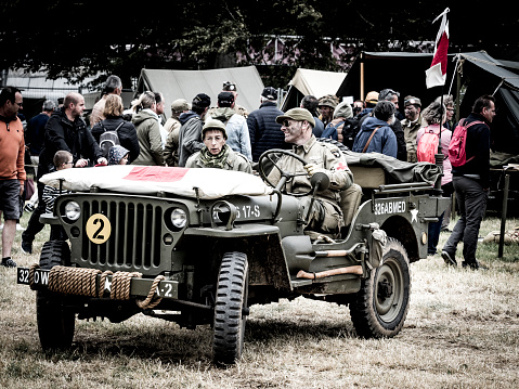 Second world war commemoration. Military camp reconstitution Military truck for Normandy war liberation