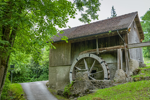 Kussnacht am Rigi, Switzerland - May 16, 2020: Old water mill near Kussnacht am Rigi in Switzerland during May 2020