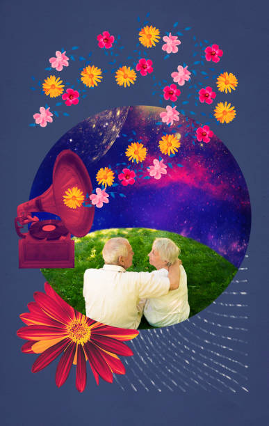 istock Contemporary art collage, modern design with senior couple. Party time. 2142572017