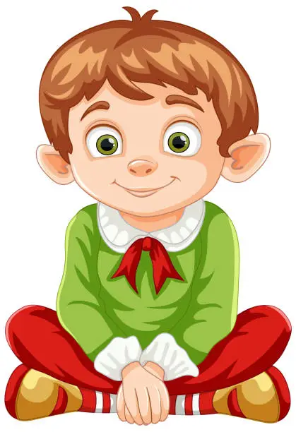 Vector illustration of Cartoon illustration of a happy young boy sitting.