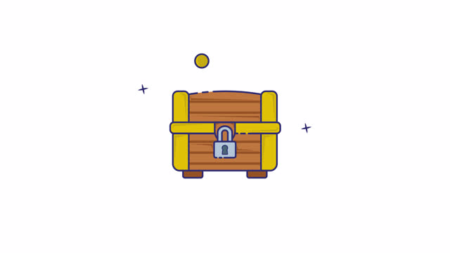treasure chest icon animation video for nautical element set, isolated box gold motion graphic design