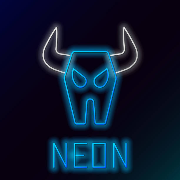 illustrations, cliparts, dessins animés et icônes de glowing neon line buffalo skull icon isolated on black background. colorful outline concept. vector - animal skull cow animal black background