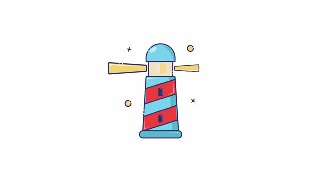lighthouse icon animation video for nautical element set, isolated building sign motion graphic design
