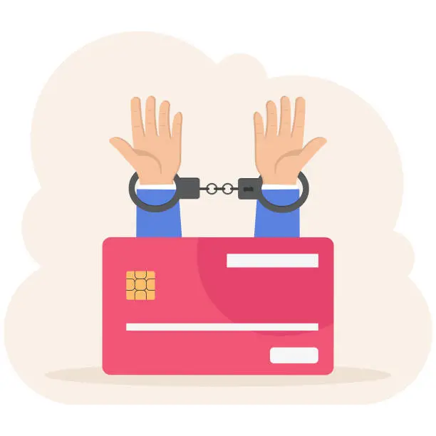 Vector illustration of Businessman hand with credit card debt hand chained, illustration vector cartoon