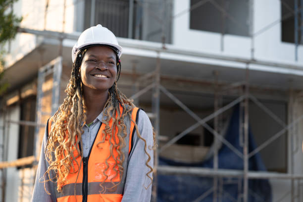 istock Portrait Worker engineer African woman working at construction site 2142646897