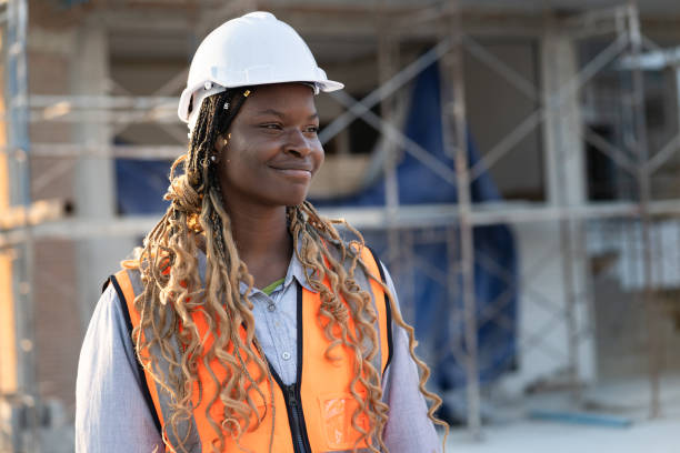 istock Portrait Worker engineer African woman working at construction site 2142646903