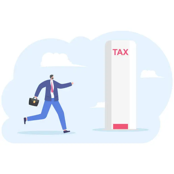 Vector illustration of Businessman, tax office. Man carries tax documents. Flat style illustration, vector, EPS10.