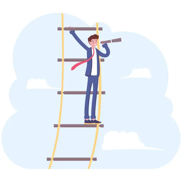 Vector illustration of Success ladder for business opportunity, looking for new job or career path, leadership discovery or searching for success concept,