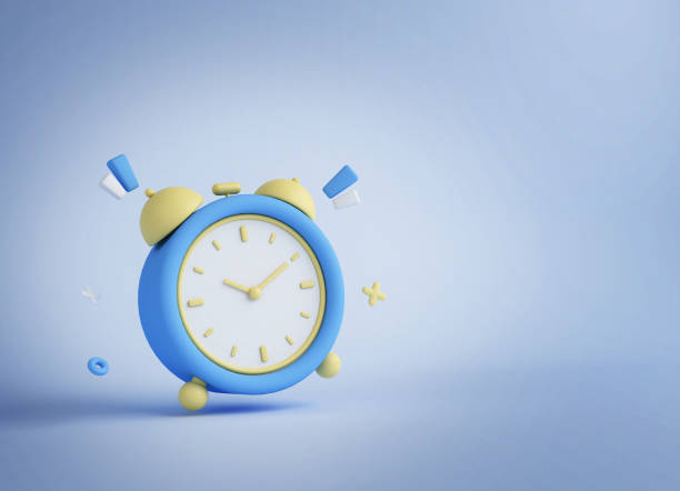 istock Ringing alarm clock 3D render illustration isolated on purple background. Alarm clock volumetric button 3D icon, reminder and deadline notice symbol. 2142706468