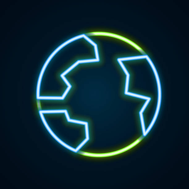 istock Glowing neon line Worldwide icon isolated on black background. Pin on globe. Colorful outline concept. Vector 2142708539
