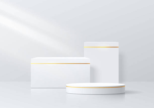 istock Realistic 3D white cylinder podium background with set of step luxury gray cube pedestal scene. Minimal scene mockup product stage showcase, Cosmetic banner promotion display. Abstract empty platforms 2142718553