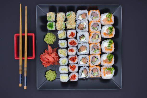 istock Sushi Feast on a Black Plate 2142724665