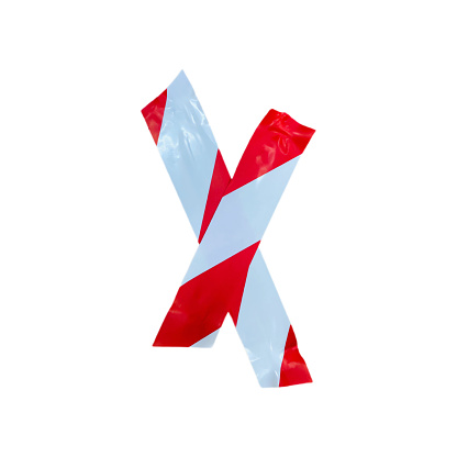 X shaped red and white barrier tape