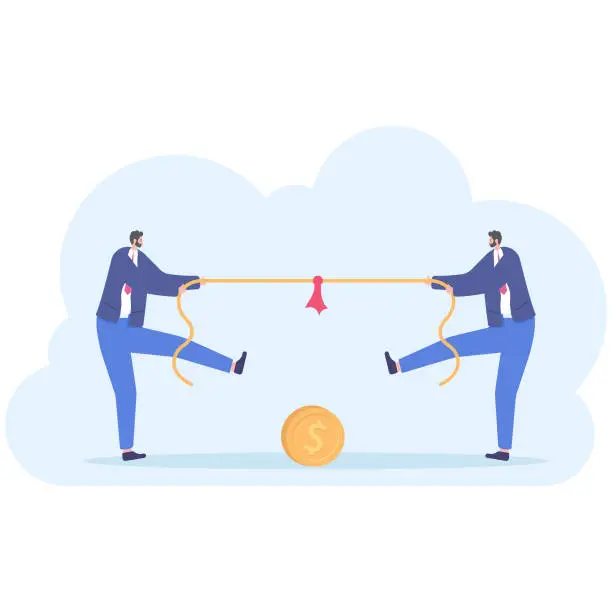 Vector illustration of Businessman and businessman are unplugging the power cable above the precipice. Competition of colleagues