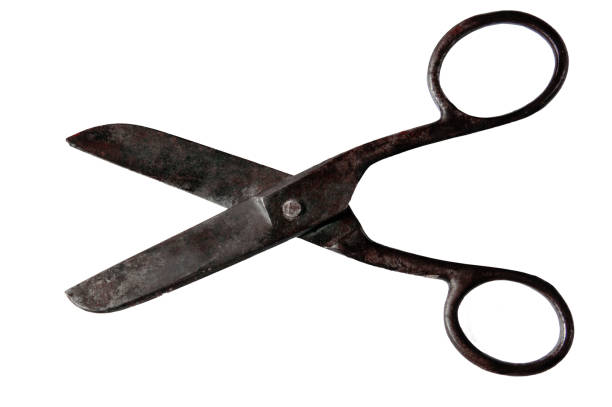 istock Vintage open scissors close up isolated on white background 2142752131