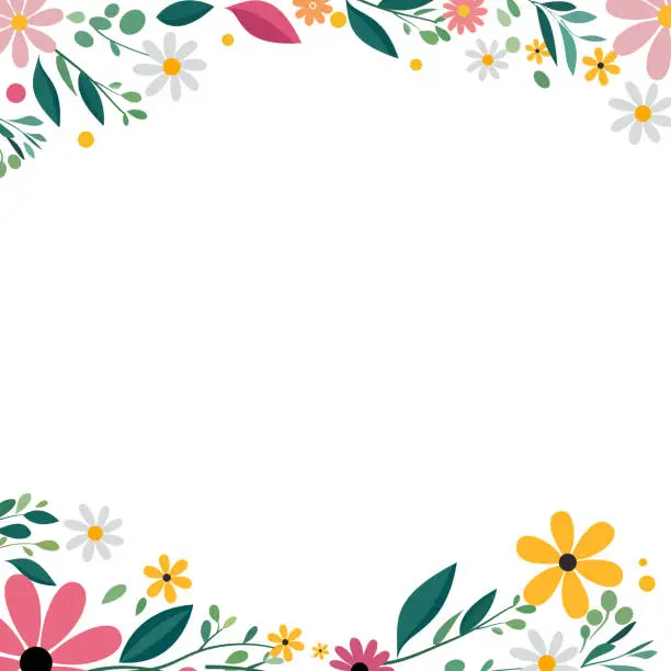 Vector illustration of colorful spring flowers on white background.