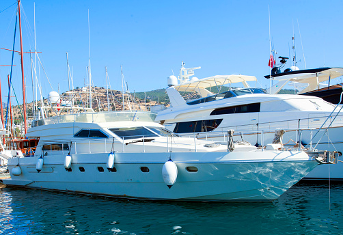 Luxury yachts docked in sea port