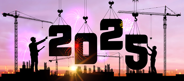 Cranes Building Construction 2025 Year Sign Black Silhouette Staff ...