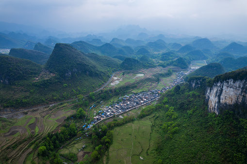 Aerial photography of the thousand-year-old Yao village in Nangang, Liannan County, Qingyuan, Guangdong