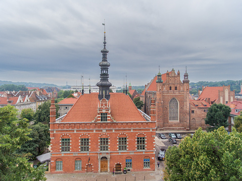 Gdanks Old Town Hall. Poland. City Hall. Drone Point of View.